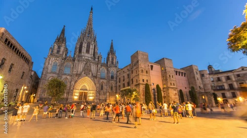 Barcelona cathedral timelapse during twilight time spain