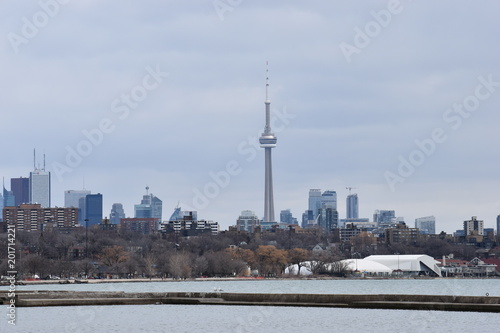 Beautiful skyline at the Waterfront with the famous CN Tower in Toronto  Canada