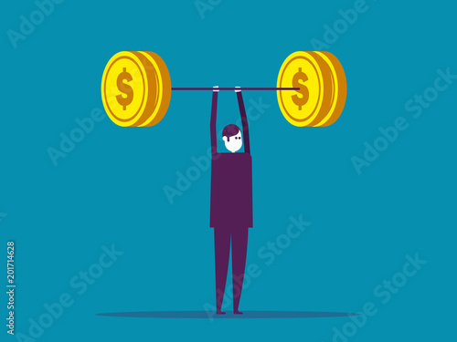 Businessmen are readily raised the bar with coin weight. Vector illustration currency business concept.