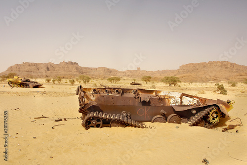 Libyan army quipment destroyed during military conflict with Chad in Fada district © robnaw