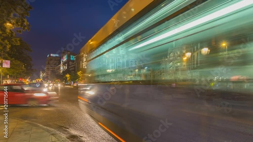 Madrid gran via street traffic timelapse during twilight rush hour spain