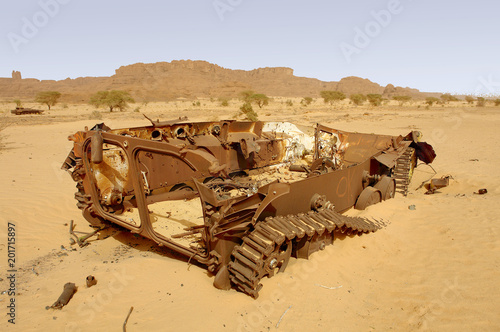 Libyan army quipment destroyed during military conflict with Chad in Fada district
