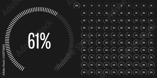 Set of circular sector percentage diagrams from 0 to 100 ready-to-use for web design, user interface (UI) or infographic - indicator with white
