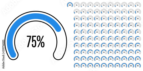 Set of circular sector percentage diagrams from 0 to 100 ready-to-use for web design, user interface (UI) or infographic - indicator with blue