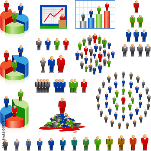 Set of icons of businessmen, employees, chiefs. The structure of the management personnel and the career ladder. Human worker resources statistics. Vector illustration