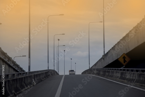 one car on Bangkok sky line before sunset