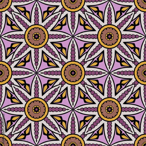 Mandala seamless pattern with floral and geometrical ornament. Arabic  Islamic  indian  japanese motifs in a retro style.
