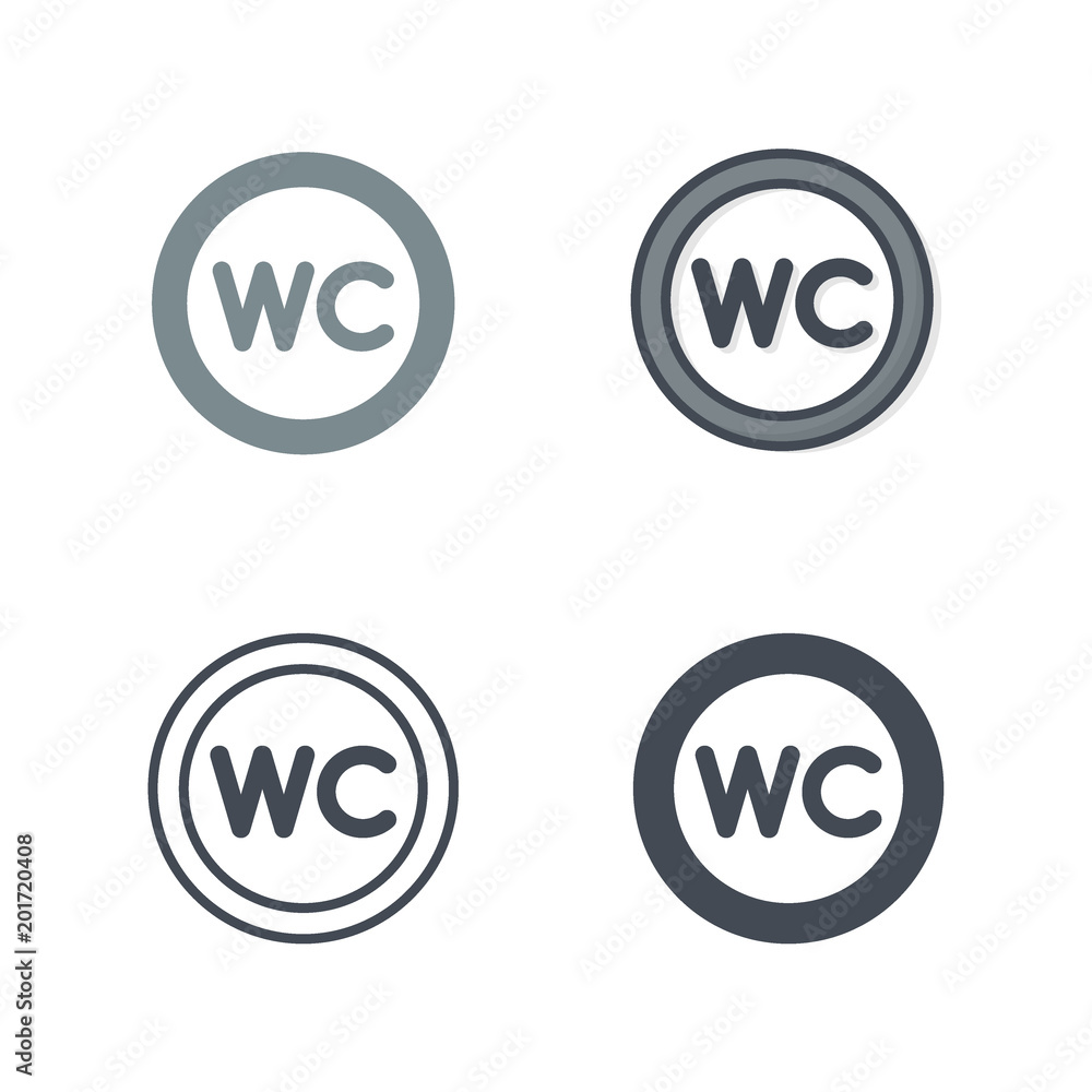 WC sign toilet restaurant service flat colored line silhouette icon vector WC sign toilet restaurant service flat colored line silhouette icon vector