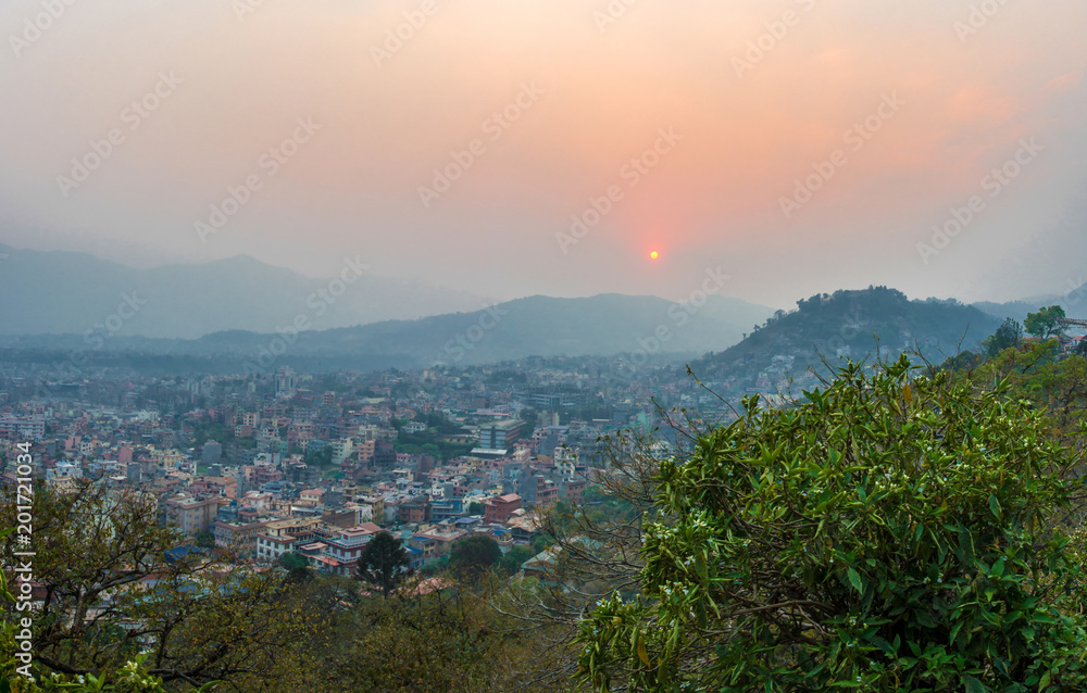 Beautiful sunset on March 25, 2018 in Kathmandu, Nepal.