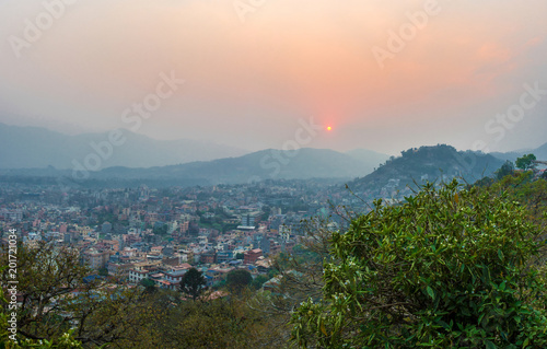 Beautiful sunset on March 25, 2018 in Kathmandu, Nepal.