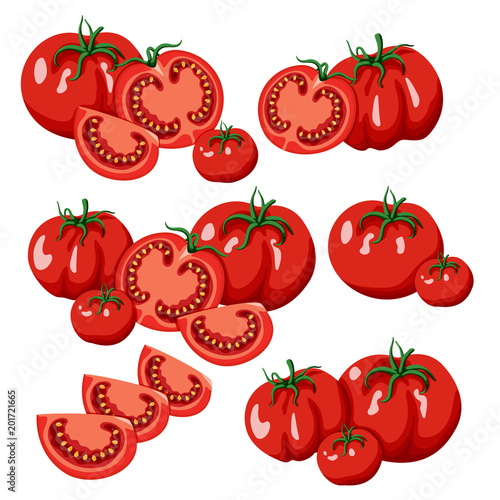 Fototapeta Naklejka Na Ścianę i Meble -  Set of  fresh ripe red tomatoes without outline