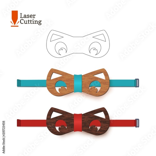 Laser cut bow-tie template for DIY. Vector silhouette with cute cat ears for cutting a bow tie on a cnc, lathe made of wood, metal, plastic. Funny idea of design of a stylish accessory