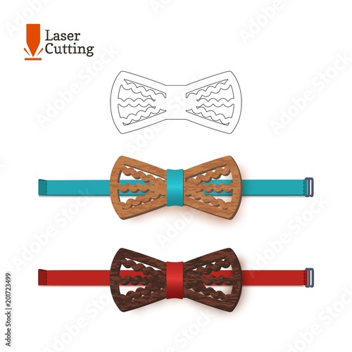 Laser cut bow-tie template. Vector silhouette for cutting a bow tie on a lathe made of wood, metal, plastic. The idea of design of a stylish accessory.