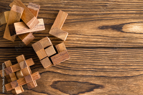 Assorted interlocked wooden puzzles