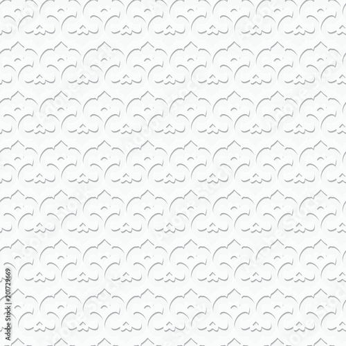 white seamless vector embossed pattern with oriental motifs