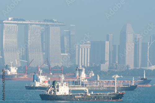Photography cargo ships and city of singapore