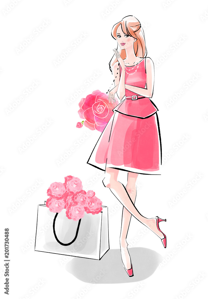 ピンクのドレスで外出 Stock イラスト Adobe Stock ピンクのドレスで外出 Stock イラスト Adobe Stock