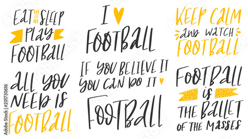 Set of football lover phrases on white