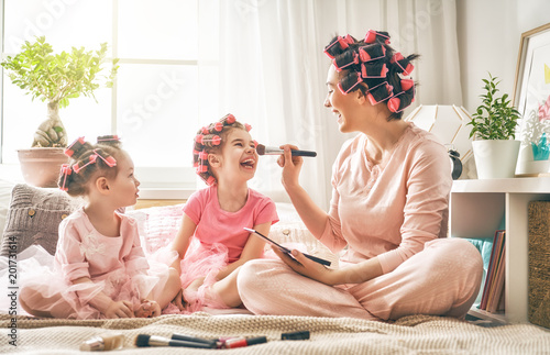 Mom and children doing makeup