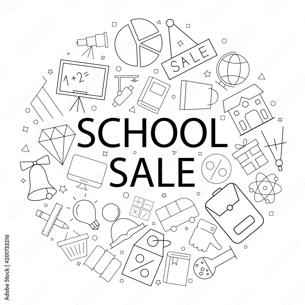 Vector school sale pattern with word. School sale background