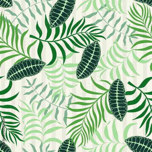 Tropical background with palm leaves. Seamless floral pattern. Summer vector illustration