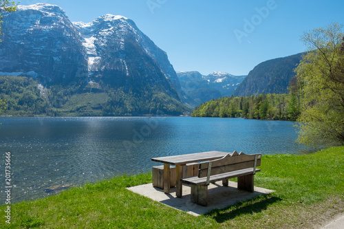 Love seat at lake in summer