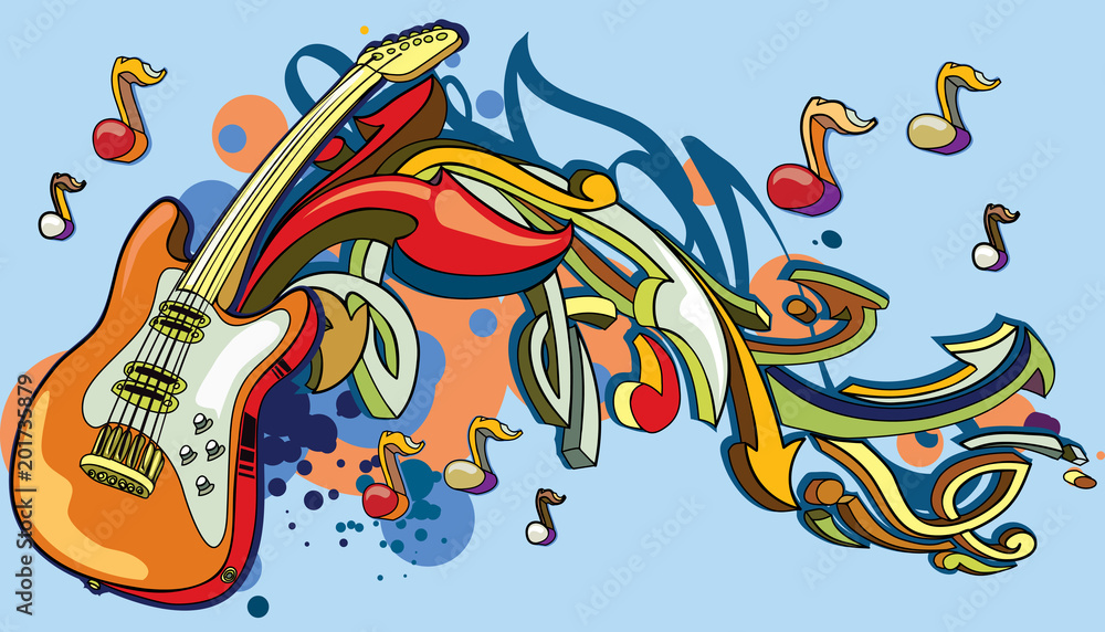 Fototapeta premium Guitar and graffiti arrows