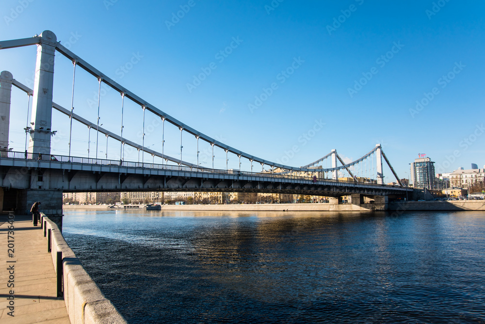 Krymsky Bridge in Moscow, Russia on sunny day
