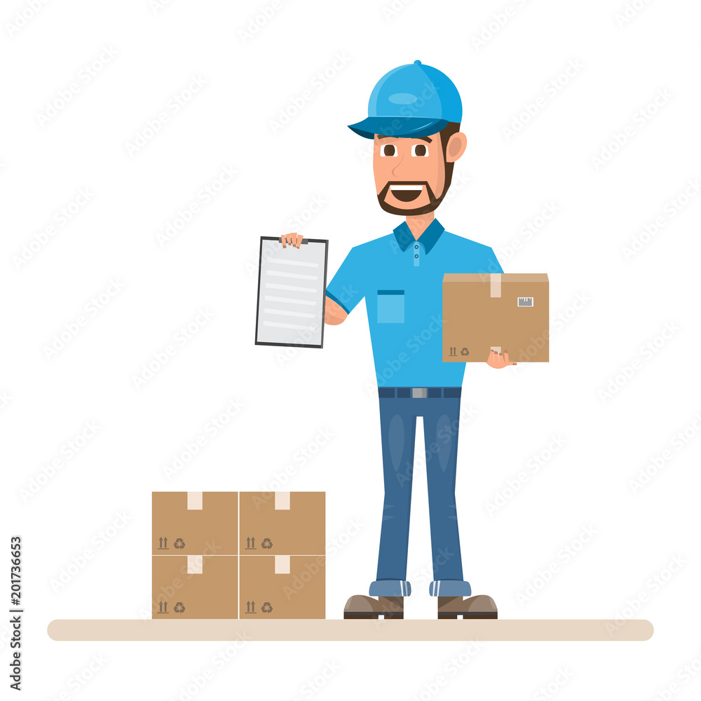 delivery man with box. Postman design isolated on white background delivery man with box. Postman design isolated on white background