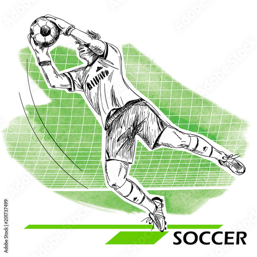 Goalkeeper, soccer, football player. Vector illustration isolated on white.
