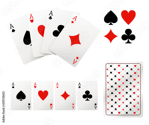 Set of ace playing cards. Back side design. Vector illustration isolated on white background. Web site page and mobile app design