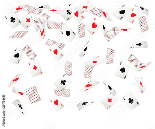 Set of ace playing cards. Falling playing cards. Back side design. Vector illustration isolated on white background. Web site page and mobile app design