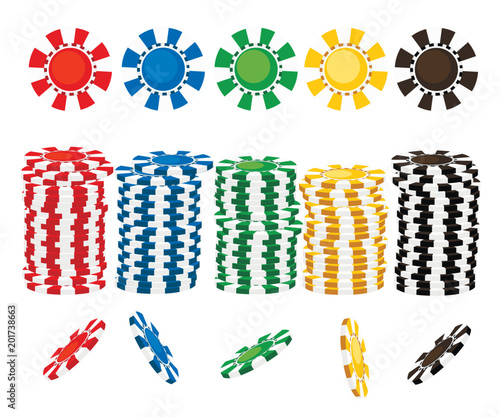 Casino chips stacks. Flat design style. Vector illustration isolated on white background. Web site page and mobile app design