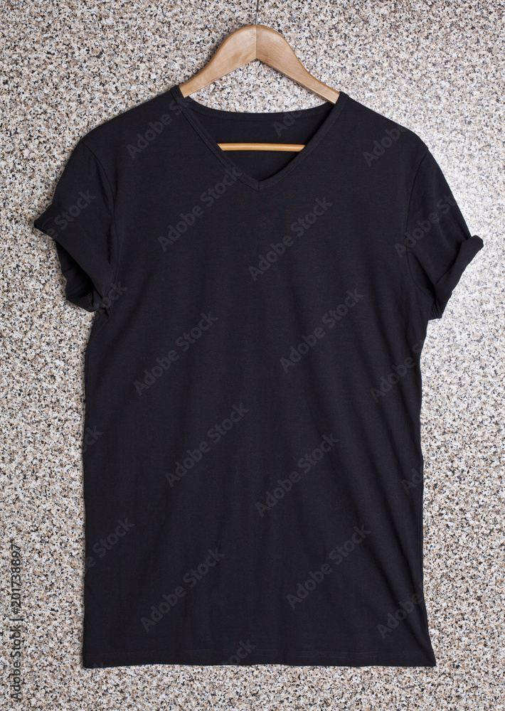 Black t shirt template on hanger ready for your own design. Stock Photo ...