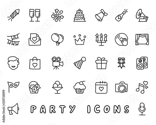 party hand drawn icon design illustration, line style icon, designed for app and web