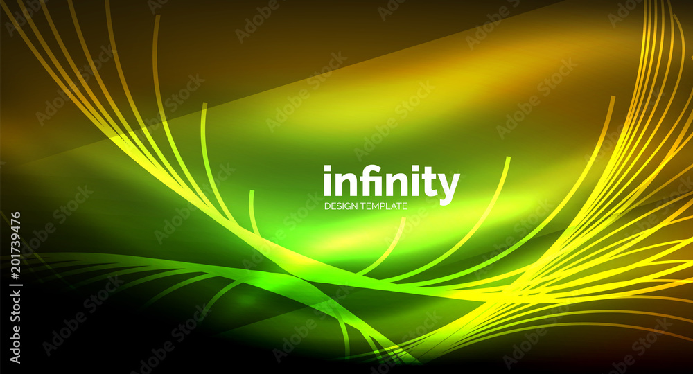 Abstract wave on dark background, shiny glowing neon digital background template Abstract wave on dark background, shiny glowing neon digital background template