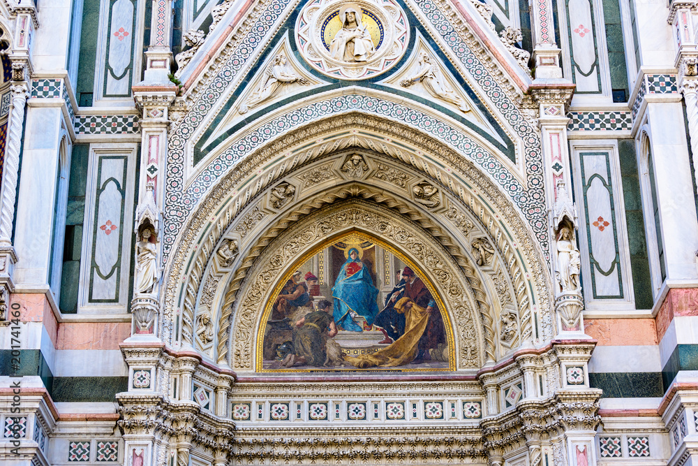 Detail of decor of Florence Cathedral of Saint Mary of the Flower, Florence Duomo (Duomo di Firenze)  in Florence, Italy