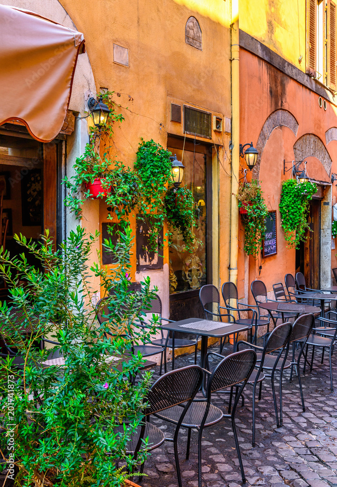 Fototapeta premium Cozy old street in Trastevere in Rome, Italy