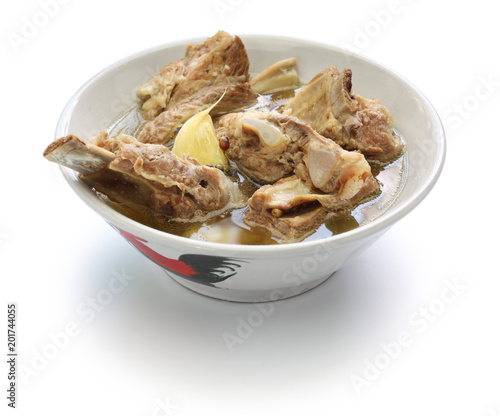 singare bak kut teh, spicy pork rib soup isolated on white background