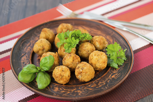 Traditional jewish and middle eastern dish. Falafel. Israeli cuisine concept.