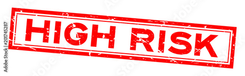 Grunge red high risk word square rubber seal stamp on white background