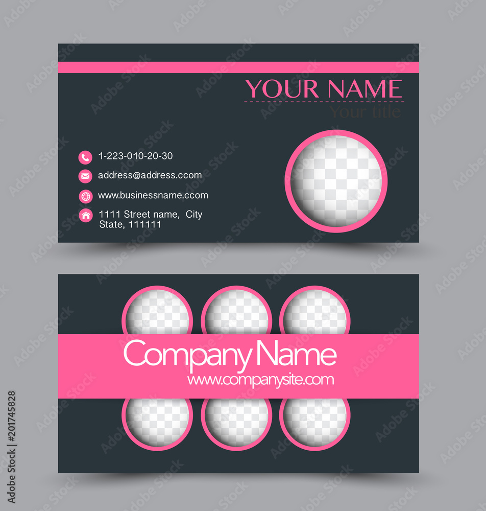 Business card set template for business identity corporate style. Vector illustration. Pink and black color. Business card set template for business identity corporate style. Vector illustration. Pink and black color.