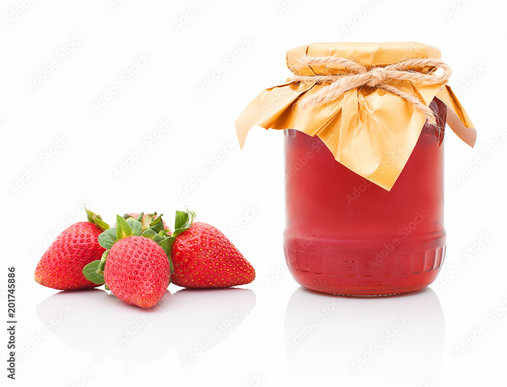 Homemade strawberry jam. Handmade strawberry honey. Strawberry marmalade.  Isolated on white background with shadow reflection. Homemade marmelade.  Sweetened Strawberry jelly. Homemade fruit preserve Stock Photo | Adobe  Stock