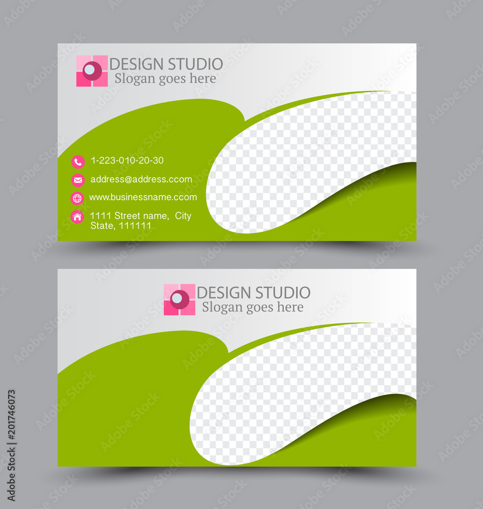 Fototapeta premium Business card set template for business identity corporate style. Vector illustration. Green and pink color.