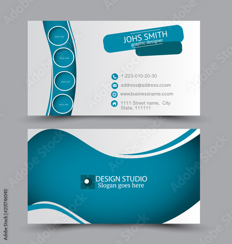 Business card set template for business identity corporate style. Vector illustration. Blue color.