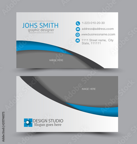 Business card set template for business identity corporate style. Vector illustration. Blue color.