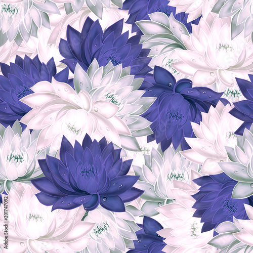 Fototapeta Bezszwowy wzór z purpurowymi i różowymi wodnymi lelujami