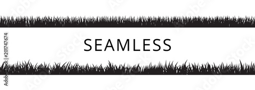 Seamless grass borders silhouettes set. Isolated vector Illustration.