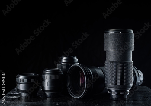 photo lenses on a black background