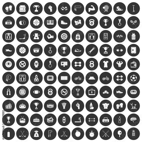 100 boxing icons set in simple style white on black circle color isolated on white background vector illustration